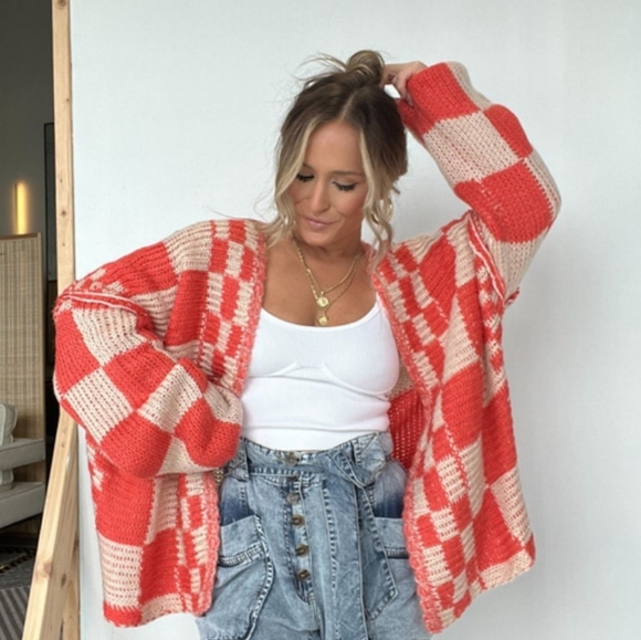 Plaid & Cozy Days Cardigan - Red Orange - Picture 3 of 9